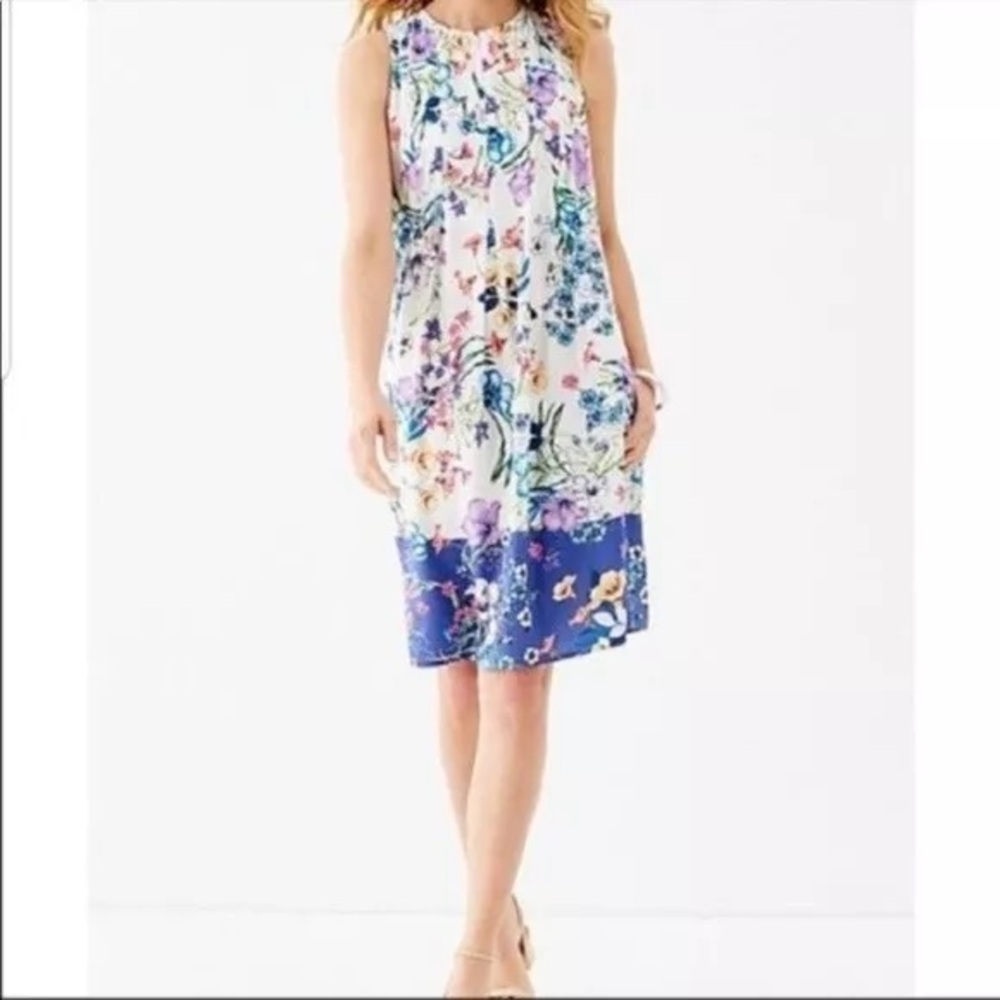 J Jill white floral pleated sheath sleeveless dress plus size 1x